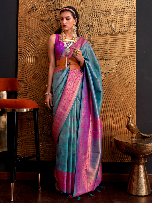 True Blue Woven Banarasi Silk Saree