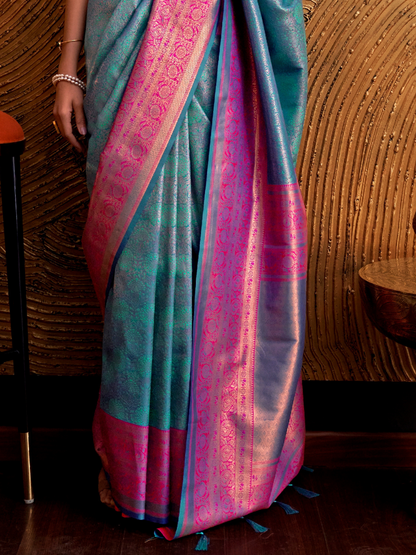 True Blue Woven Banarasi Silk Saree