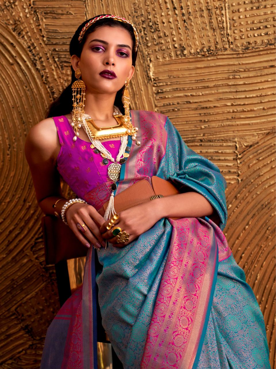 True Blue Woven Banarasi Silk Saree