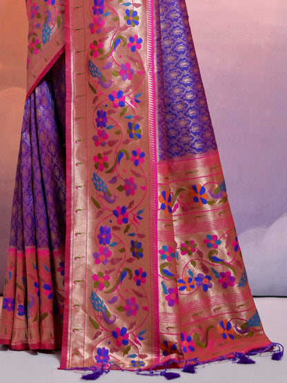 Orchid Blue Woven Paithani Silk Saree