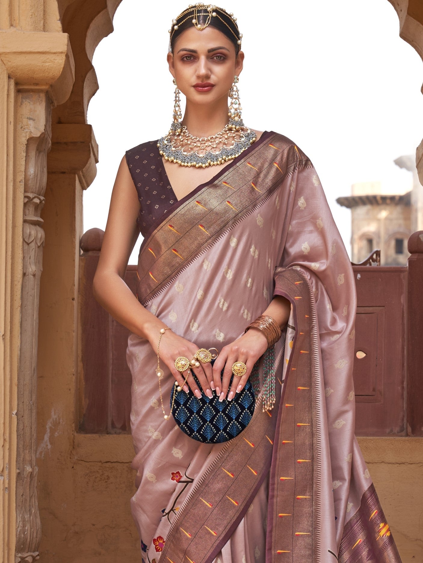 Pastel Brown Paithani Saree