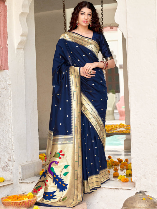 Oxford Blue Paithani Saree