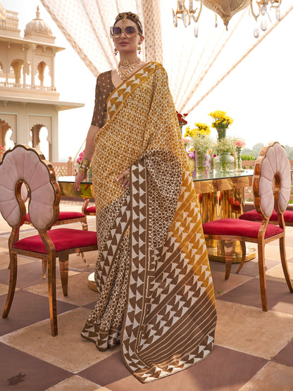 Caramel Brown Printed Patola Silk Saree
