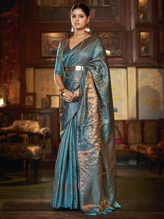 Steel Blue Kanjivaram Saree