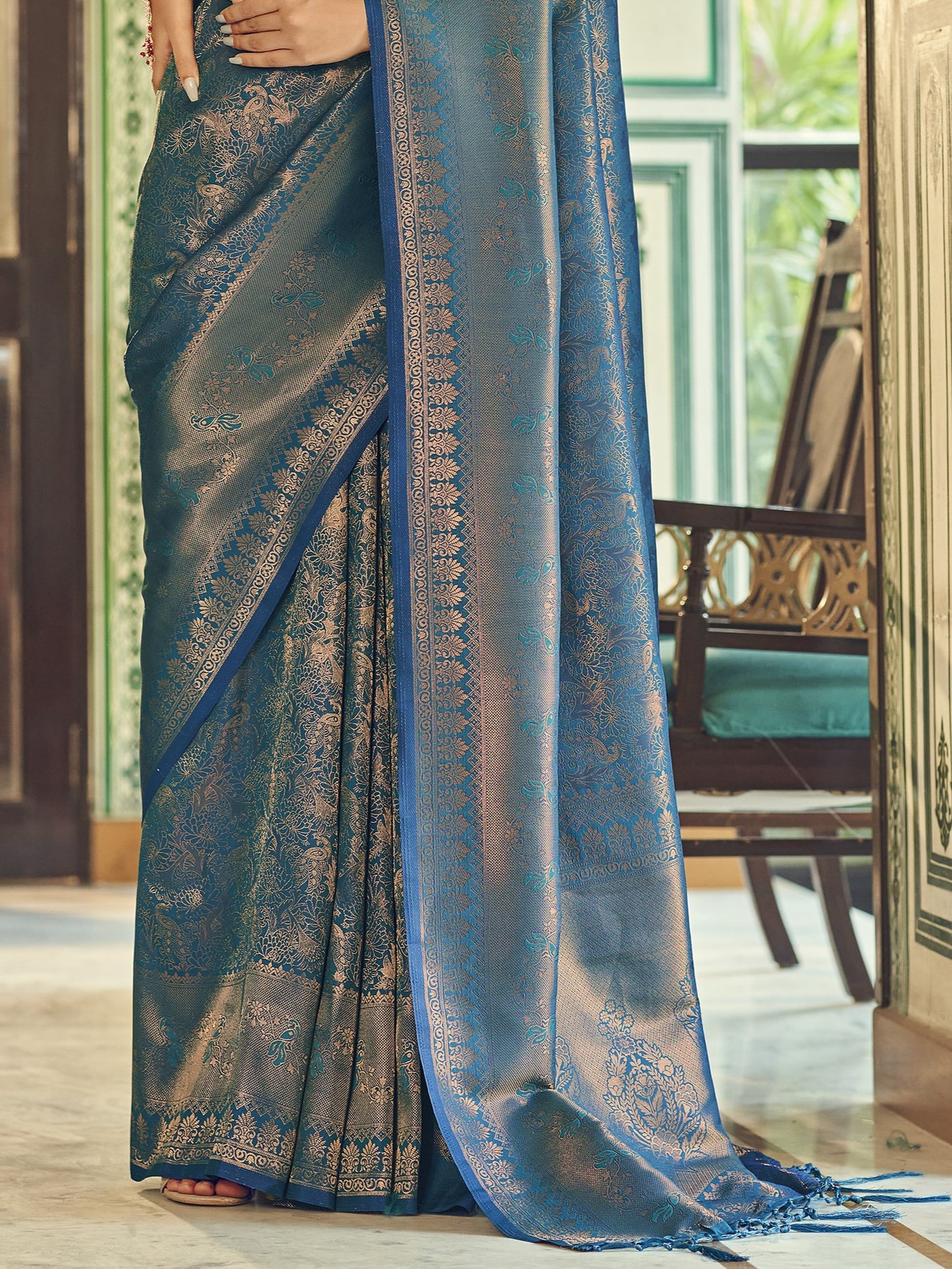 French Blue Kanjivaram Saree