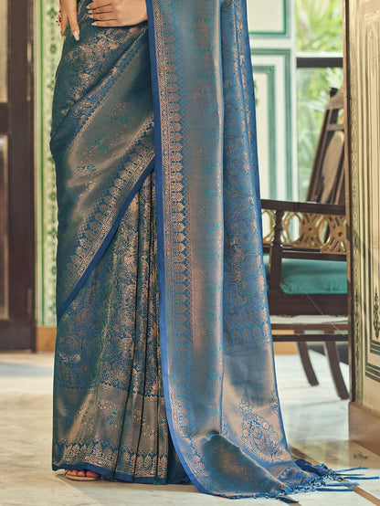 French Blue Kanjivaram Saree