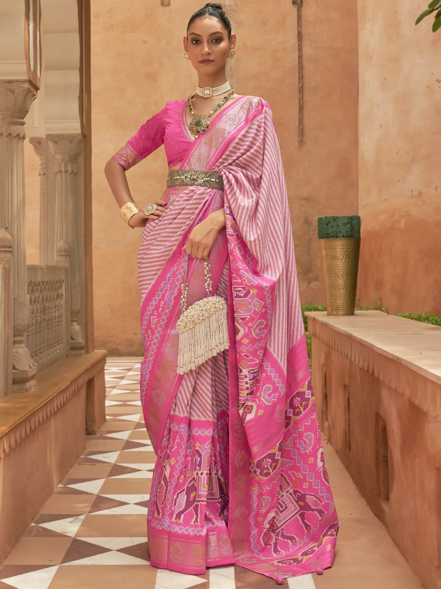 Rose Pink Woven Patola Saree