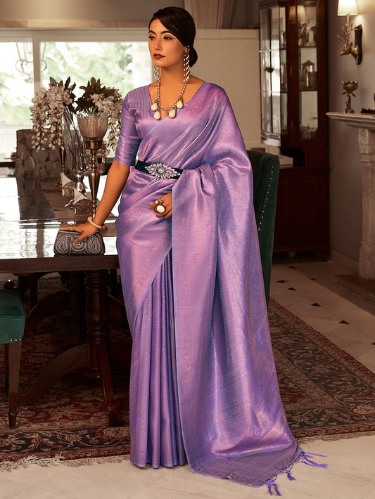 Lavender Purple Woven Kanjivaram Saree