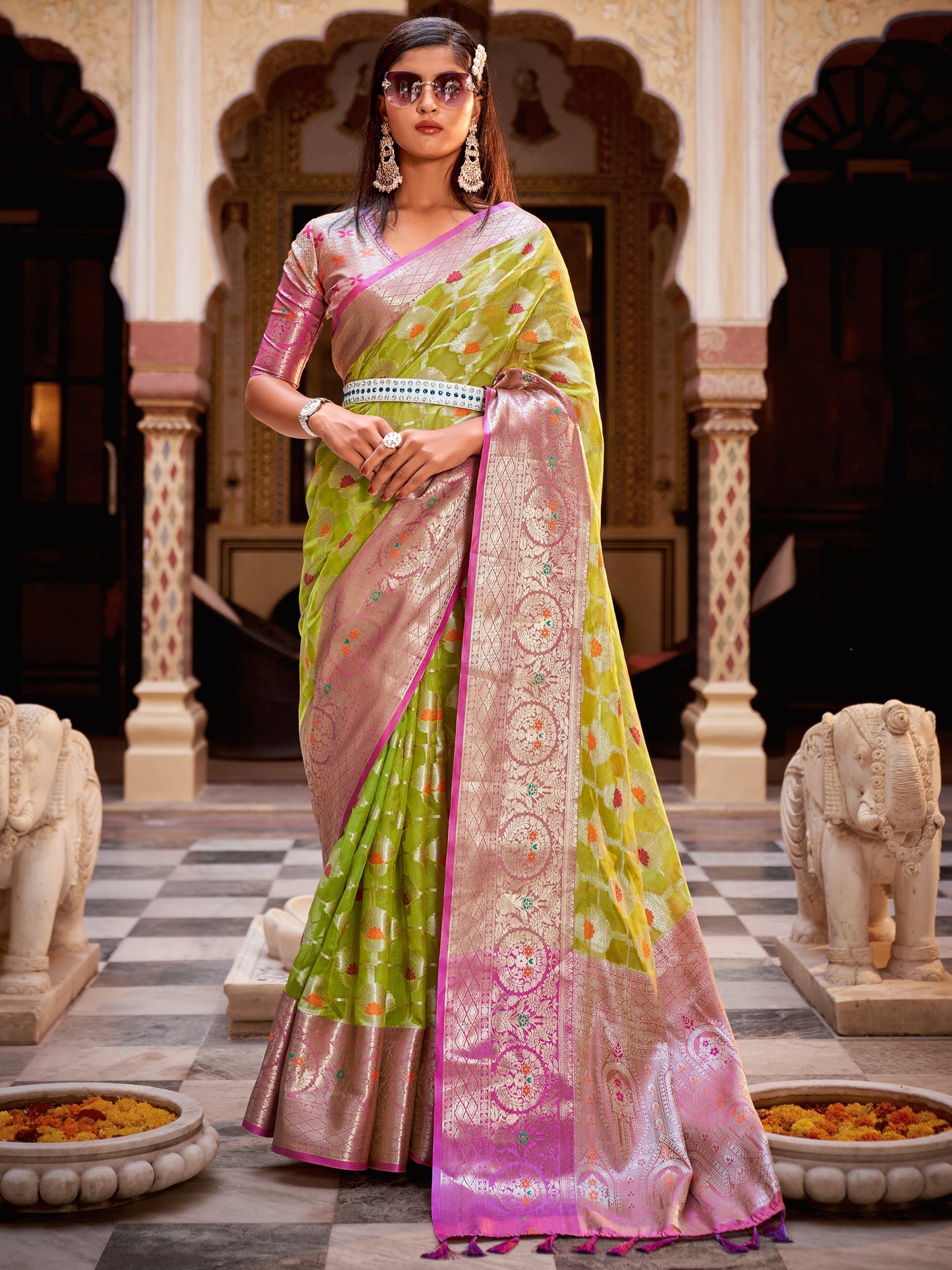 Spring Green Tissue Silk Saree