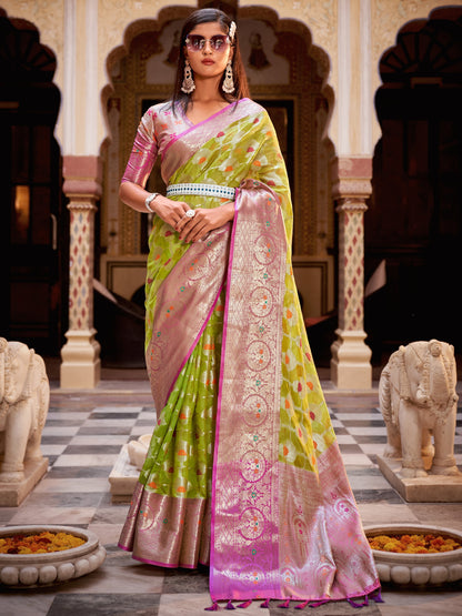Spring Green Tissue Silk Saree