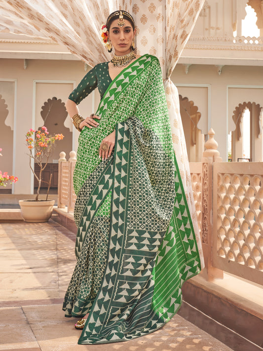 Classic Green Printed Patola Silk Saree