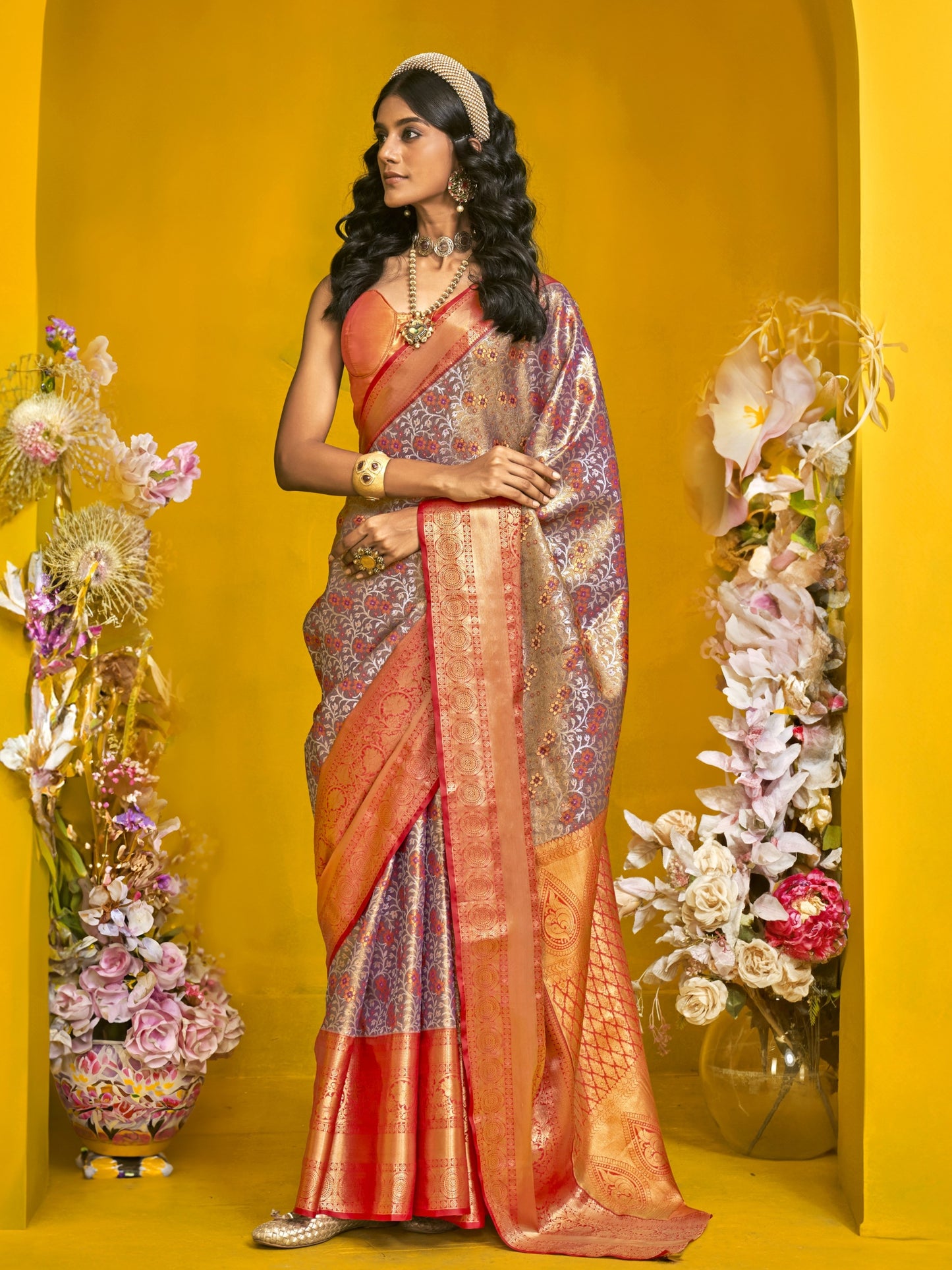 Classic Gray Duel Tone Woven Kanjivaram Silk Saree