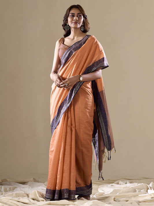 Jasper Orange Handloom Cotton Saree