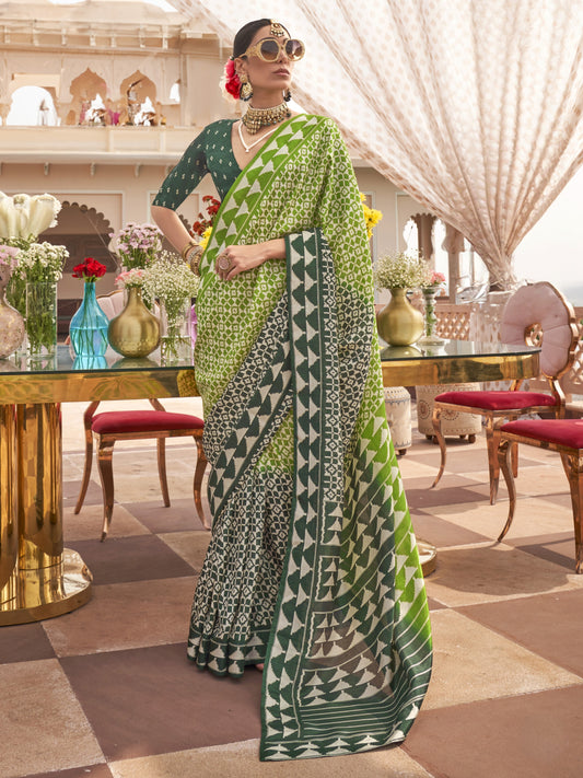 Festive Green Printed Patola Silk Saree