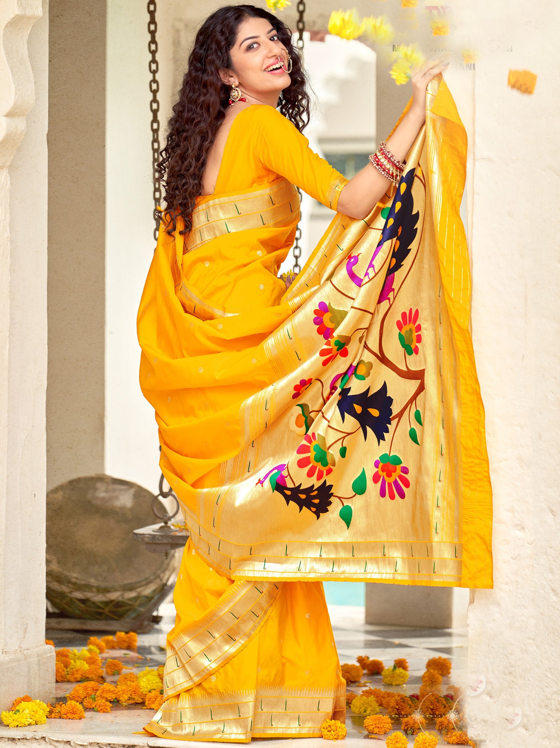 yellow paithani