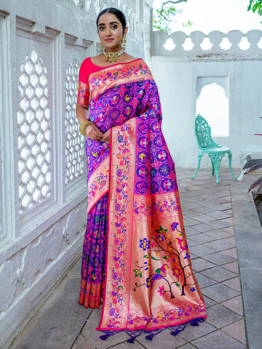 Purple & Pink Woven Patola Paithani Silk Saree