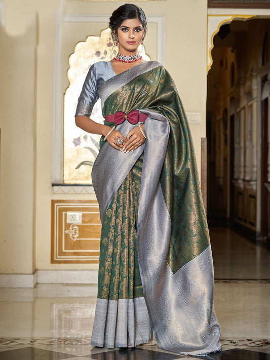 Hunter Green Kanjivaram Saree