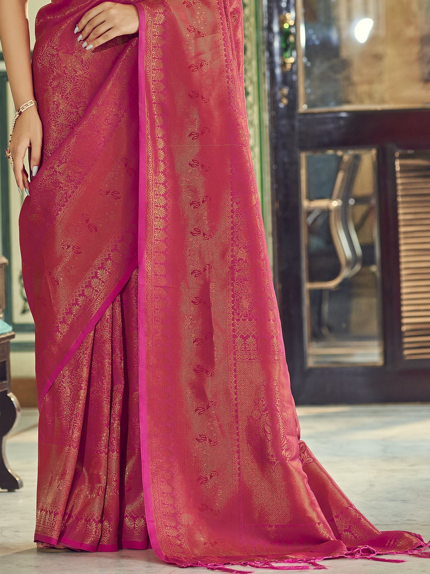 Steel Pink Kanjivaram Saree