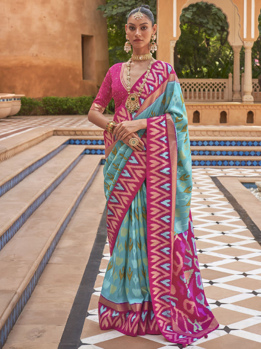 Turkish Blue Patola Saree