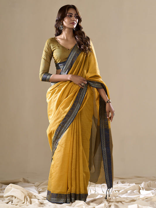 Munsell Yellow Handloom Cotton Saree