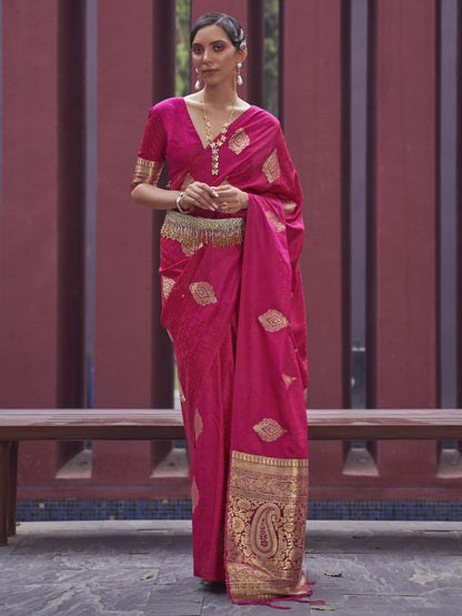 banarasi saree silk satin cherry red