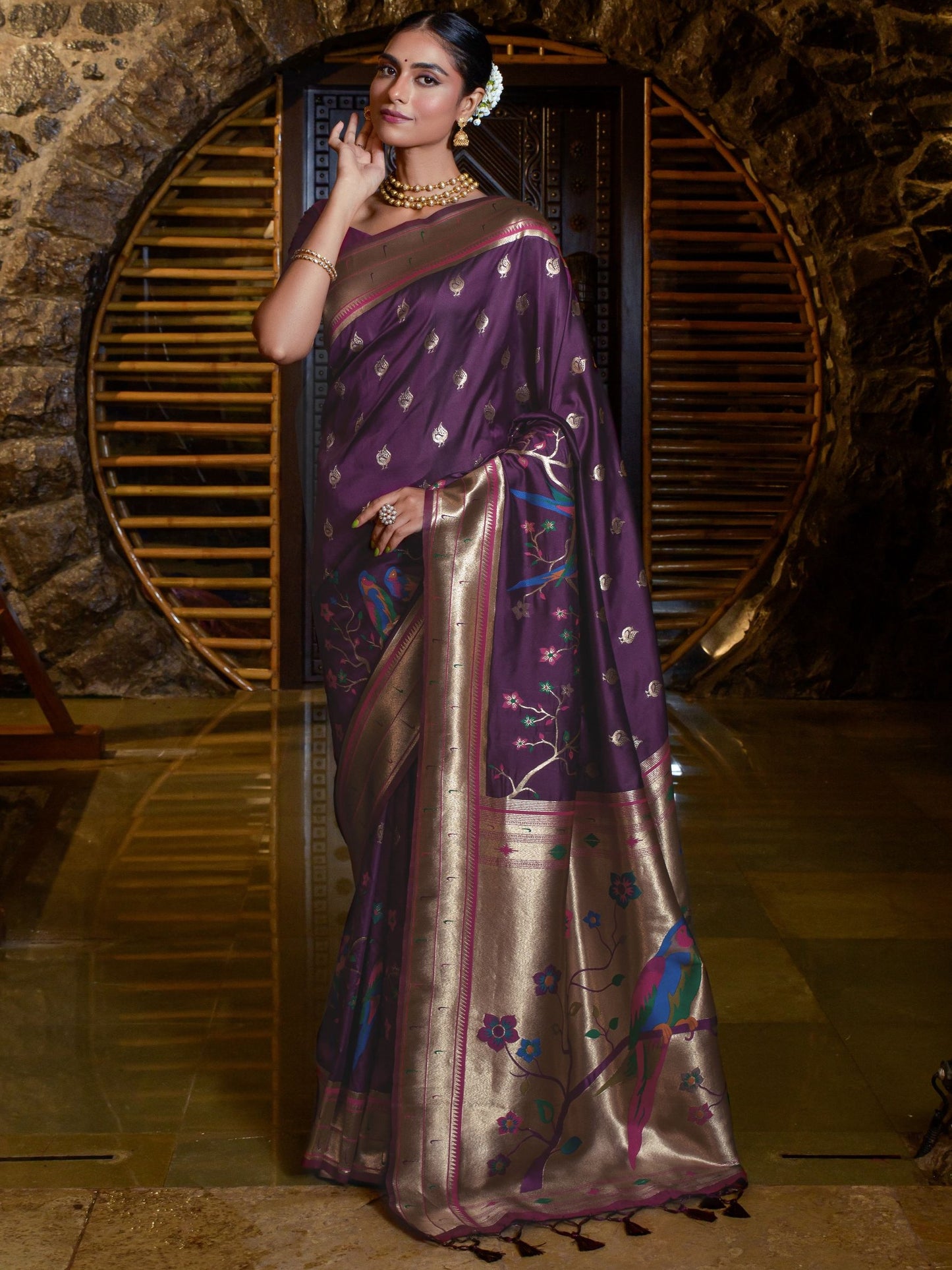 Dark Purple Woven Paithani Saree