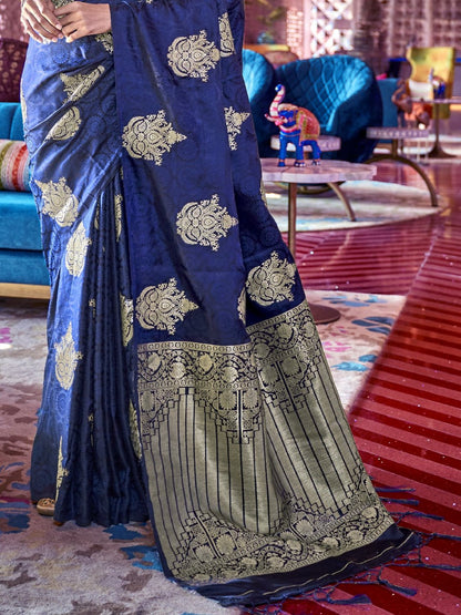 Sapphire Blue Satin Silk Banarasi Saree
