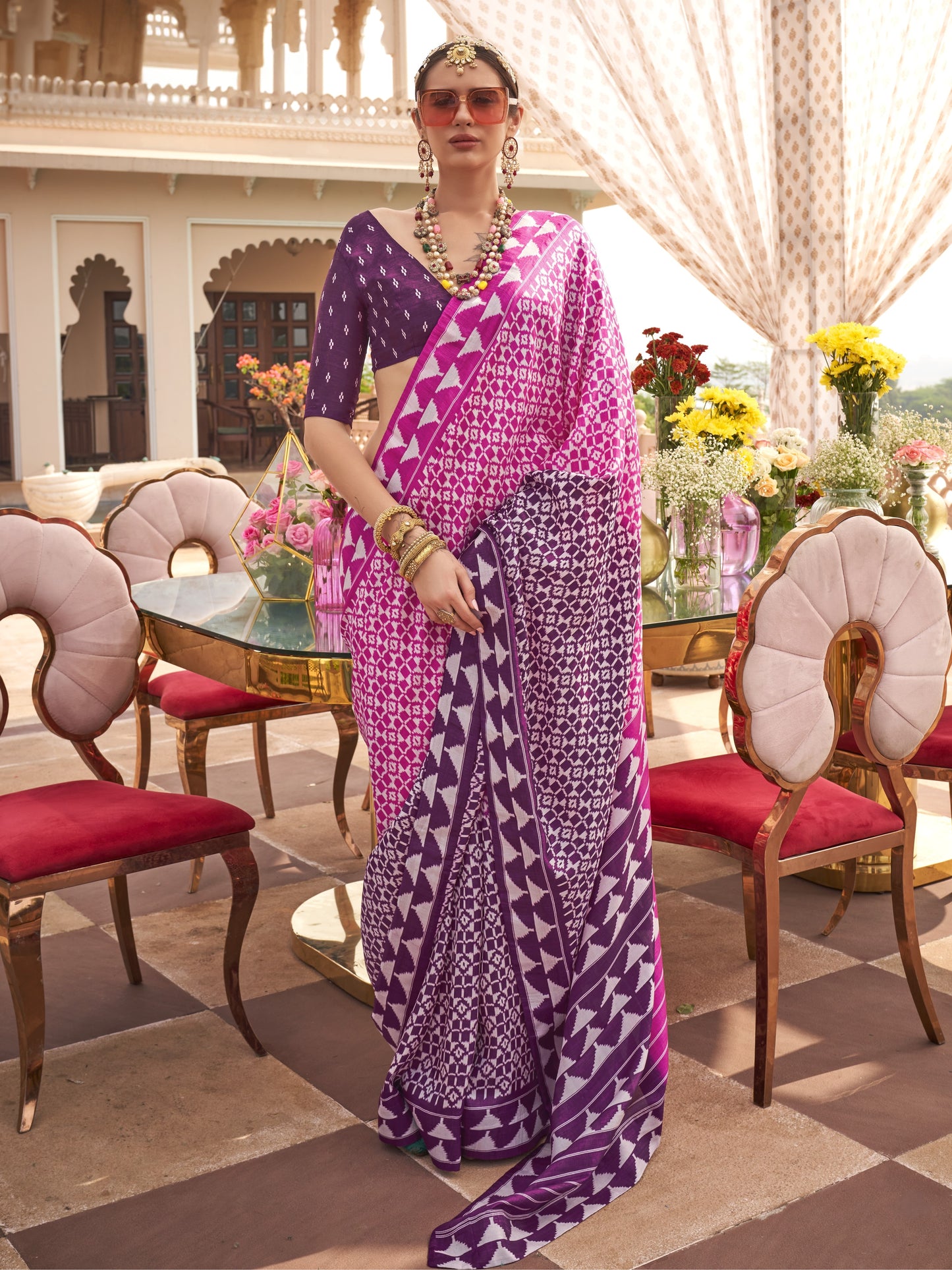 Blush Pink Printed Patola Silk Saree