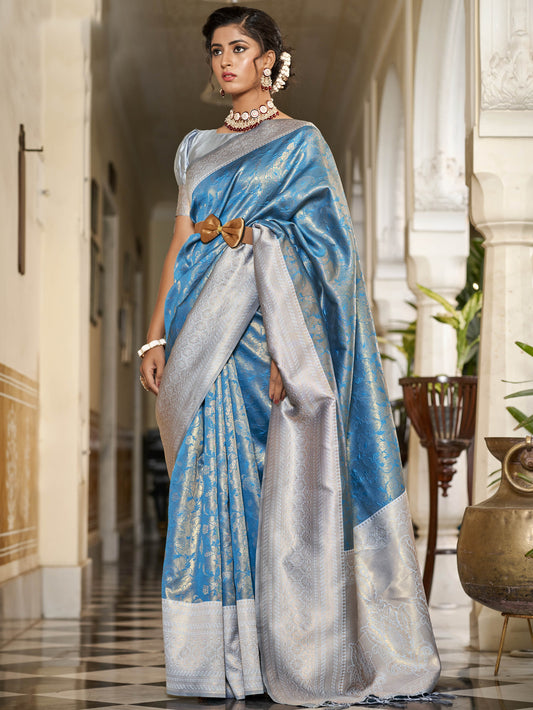 Argentinian Blue Kanjivaram Saree