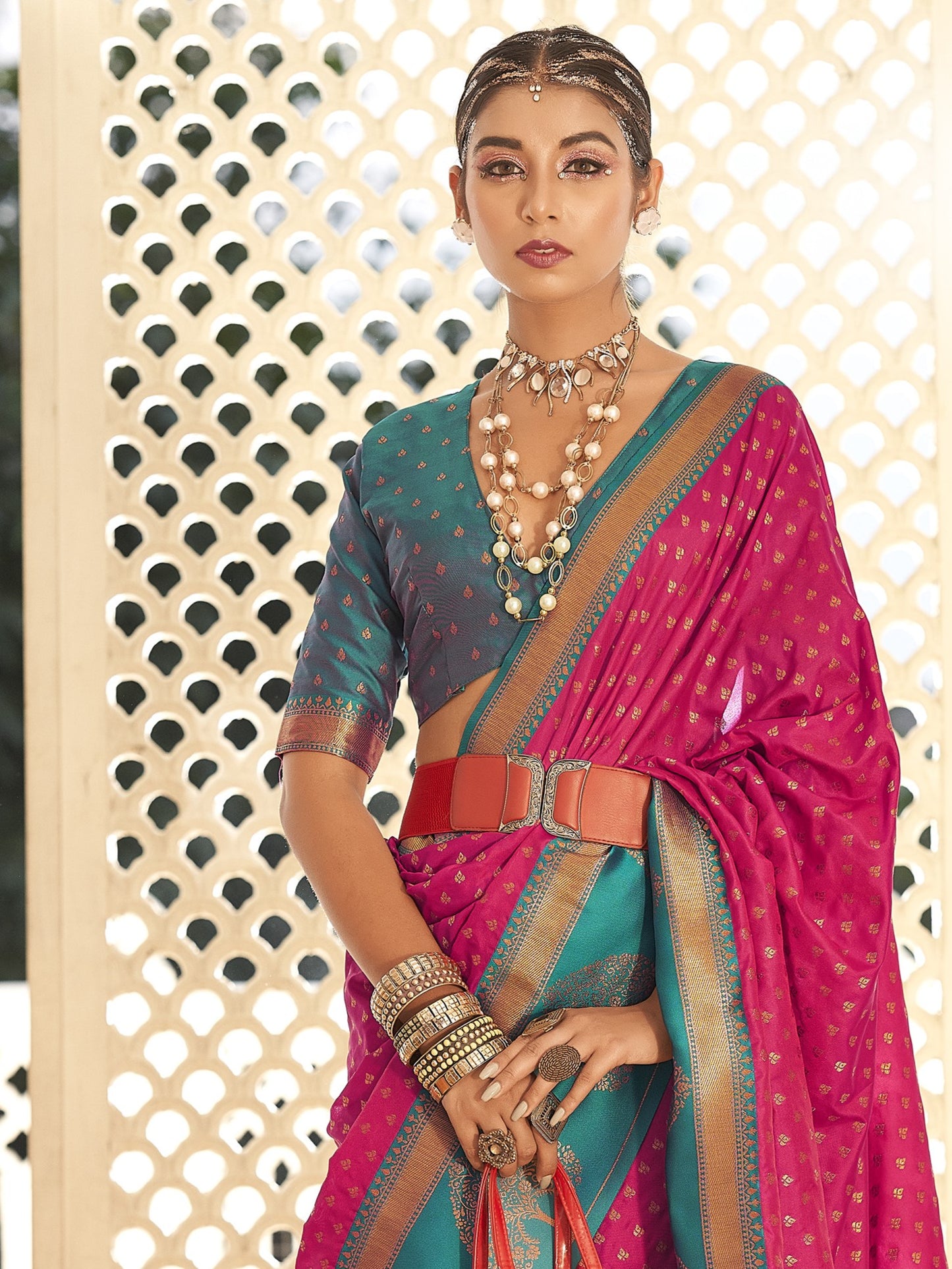 Byzantine Magenta Woven Banarasi Soft Silk Saree