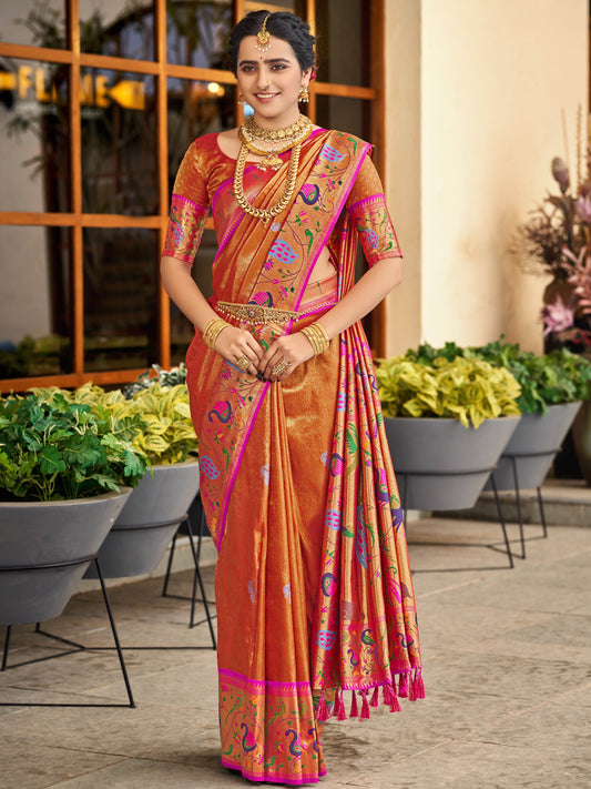 Flame Orange Paithani Saree