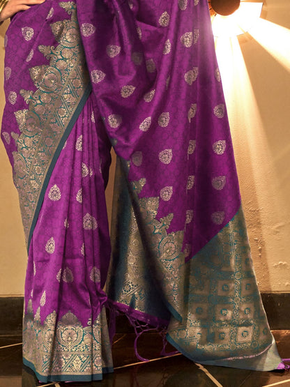 Indigo Violet Woven Banarasi Saree