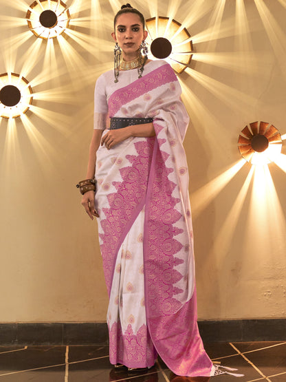 Seashell Pink Woven Banarasi Saree
