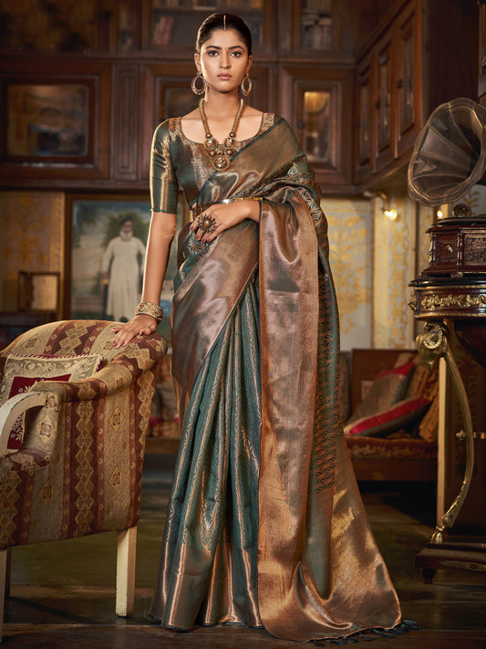 Slate Gray Kanjivaram Saree