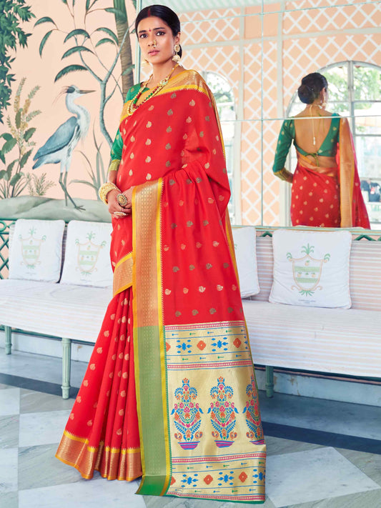 Chili Red Paithani Saree