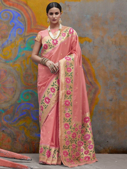 Coral Pink Paithani Saree