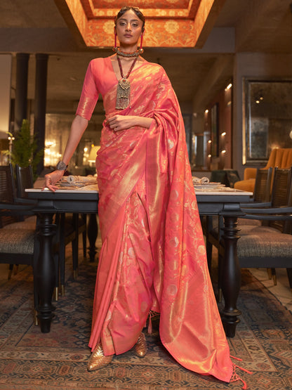 Rose Pink Woven Banarasi Saree
