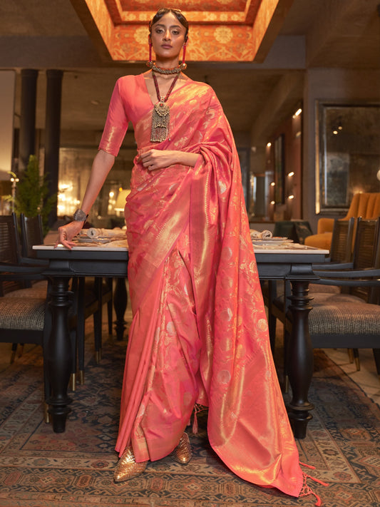 Rose Pink Woven Banarasi Saree