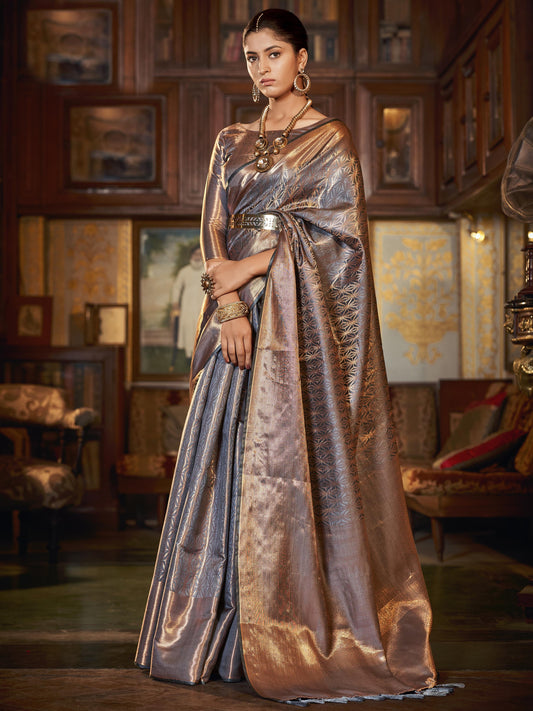 French Gray Kanjivaram Saree