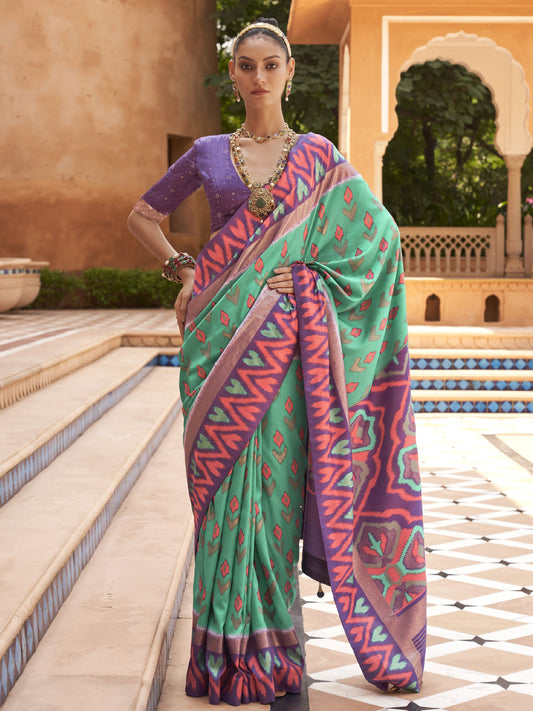 Turquoise Cyan Patola Saree