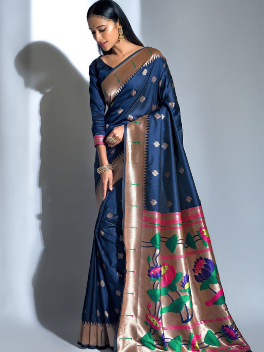 Oxford Blue Paithani Saree