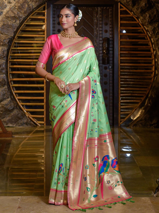 Soft Green Woven Paithani Saree