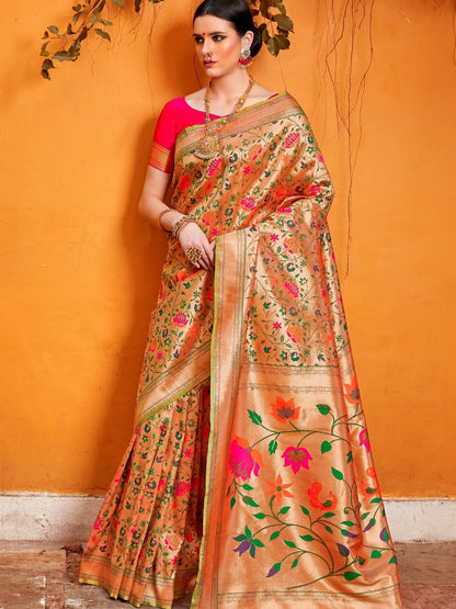 Crimson Red Golden Paithani Saree