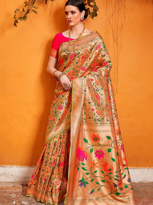 Crimson Red Golden Paithani Saree