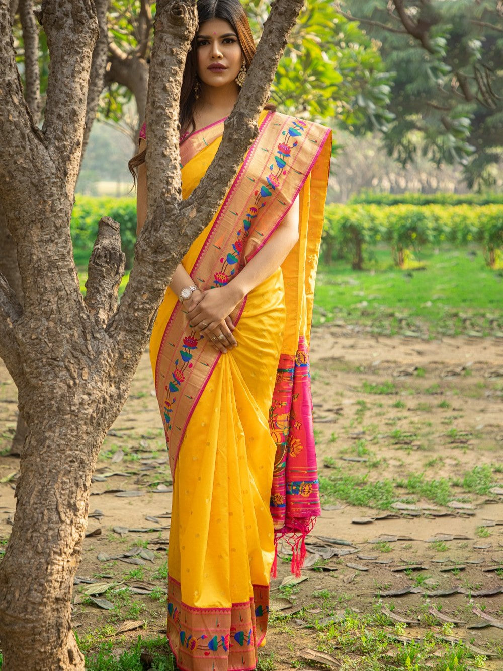 Canary Yellow Paithani Saree