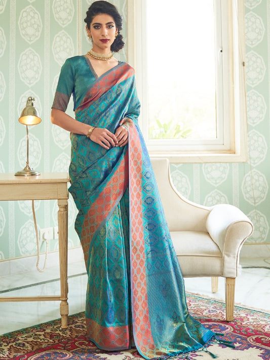 Azure Blue Kanjivaram Saree