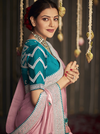 Melon Pink Dola Silk Saree