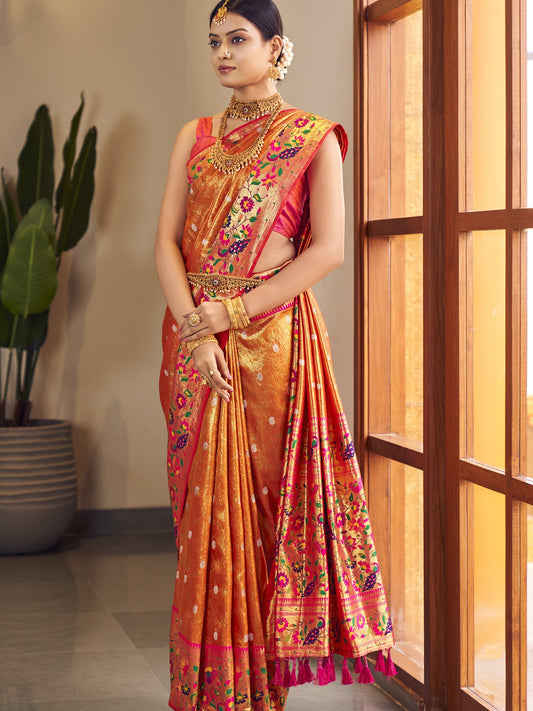 Fire Orange Paithani Saree