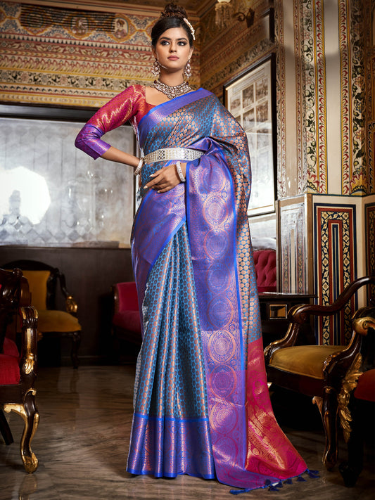 Azure Blue Kanjivaram Saree