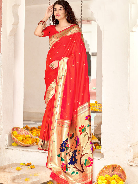 Folly Red Paithani Saree